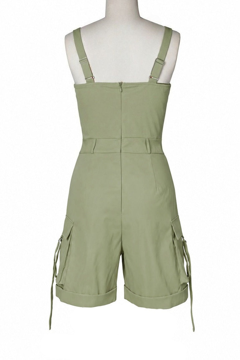Square Neck Sleeveless Utility Cargo Romper