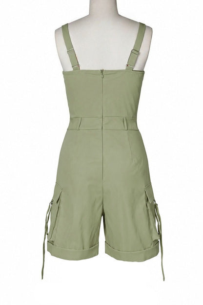 Square Neck Sleeveless Utility Cargo Romper