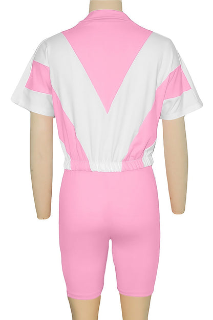Color-Block Zip Crop Top & Biker Short Set