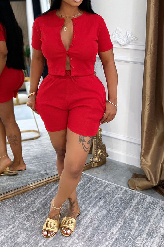 Short Sleeve Top & Ribbed Shorts 2 Piece Sets