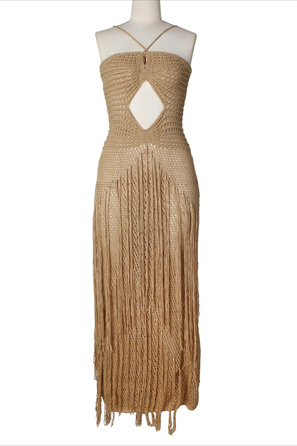 Boho Crochet Cutout Fringe Maxi Dress