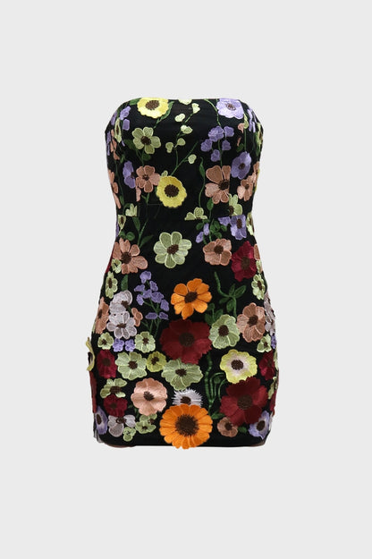 Off Shoulder 3D Embroidery Tube Mini Dresses