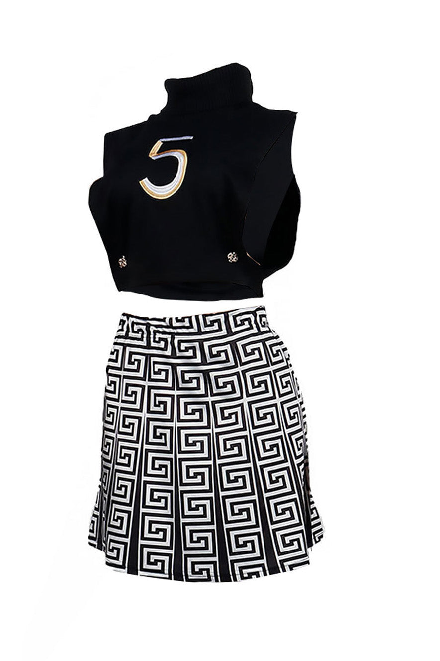 Printed Skirt & Embroidered Top Set