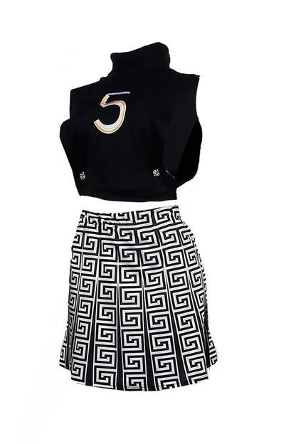 Printed Skirt & Embroidered Top Set