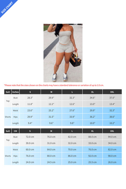 Striped Ribbed Tube Top & Shorts Set