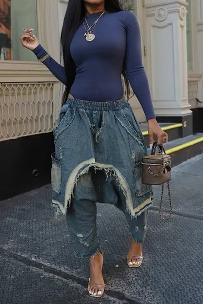 Vintage Ripped Harem Fit Denim Pants
