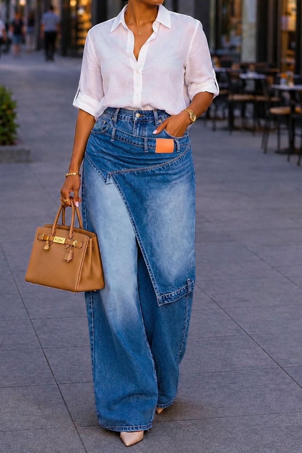 Asymmetrical Overlay Wide Leg Denim Pants