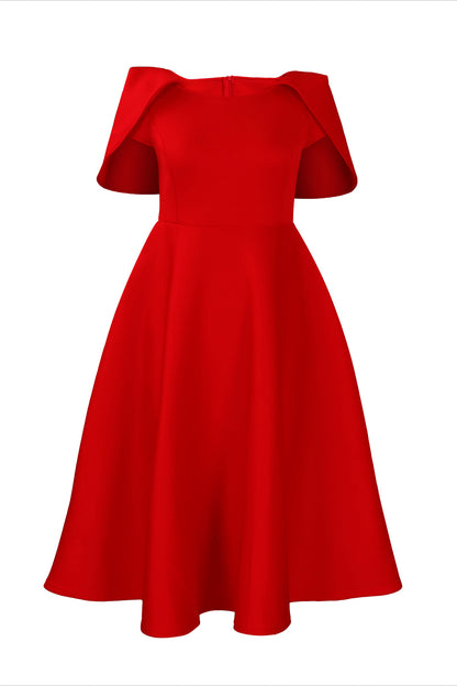 Off-Shoulder Ruffle Fit & Flare Midi Dress