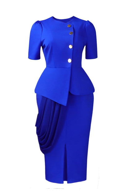Asymmetrical Button Peplum Skirt Set