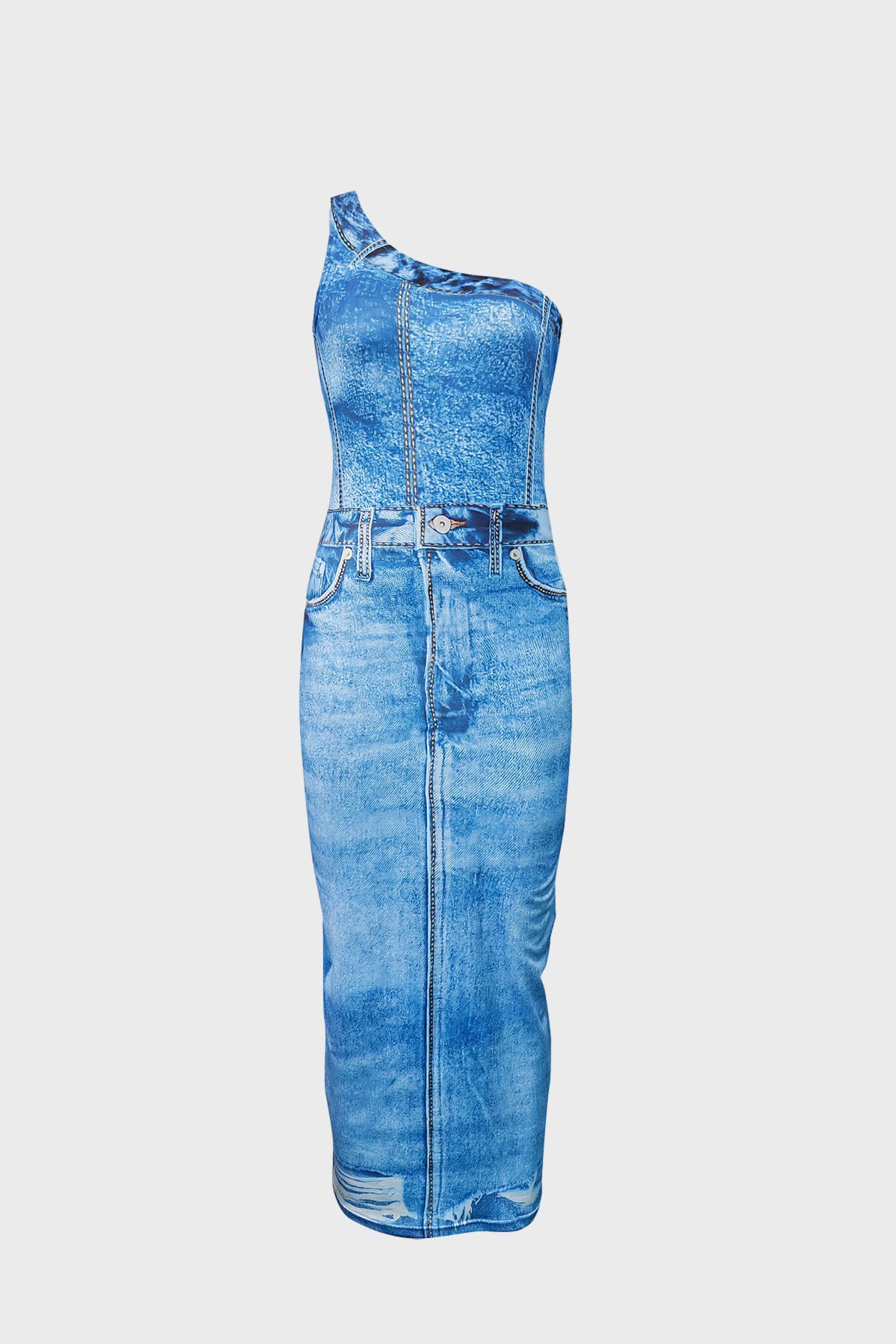 Denim Print Midi Dress