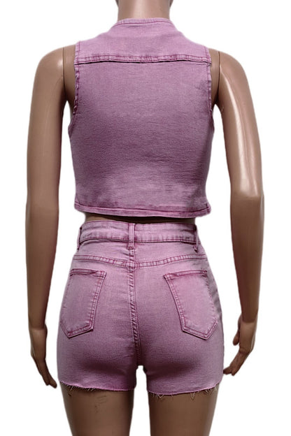 Denim Vest & Shorts Set