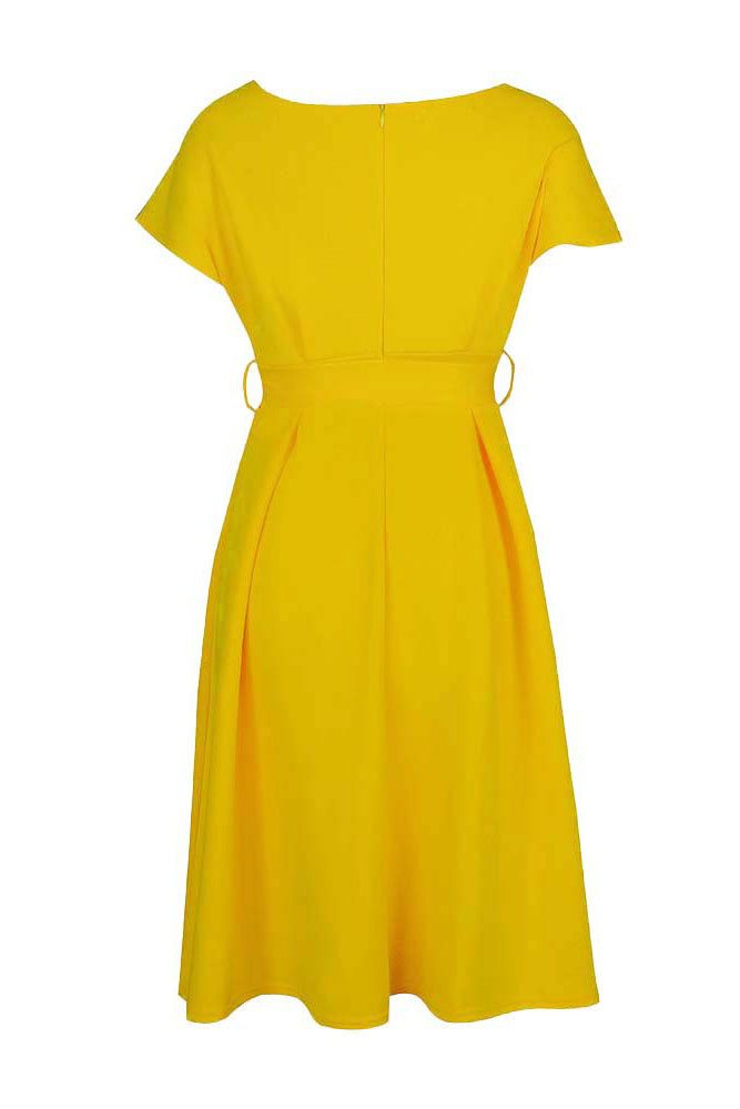 Solid Color Belted Bow Tie Waist Dress