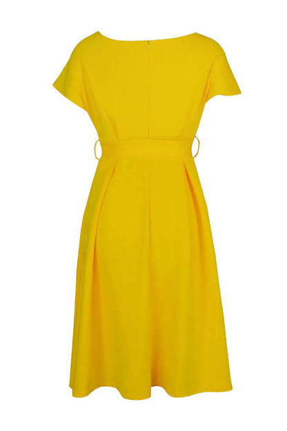 Solid Color Belted Bow Tie Waist Dress