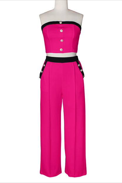 Wide-Leg Pant Suit with Wrap Detail Top