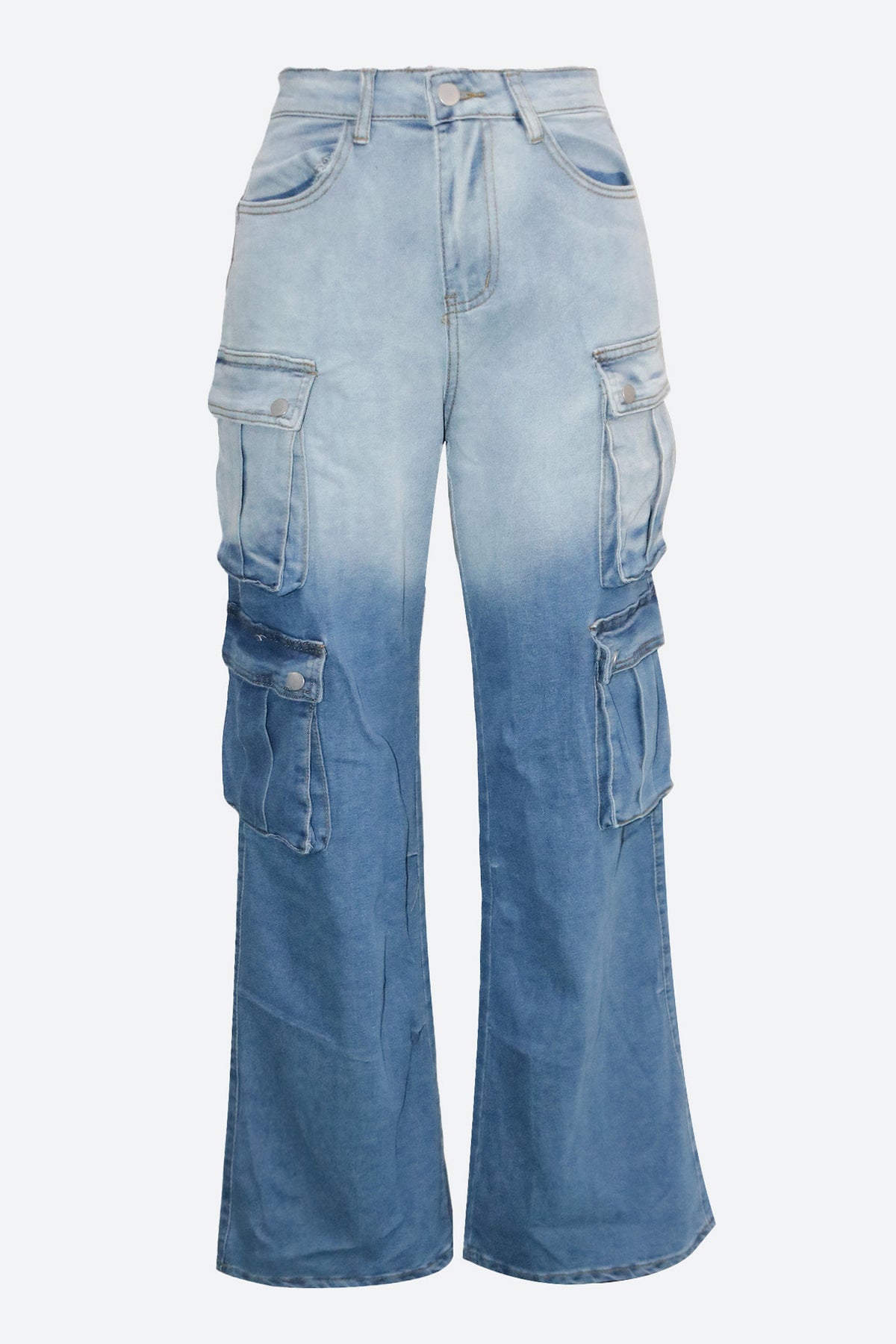Casual Multi-Pocket Ombre Wide-Leg Jeans
