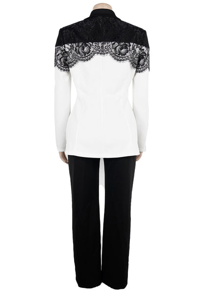 Lace Panel Slim Fit Blazer & Pants Set