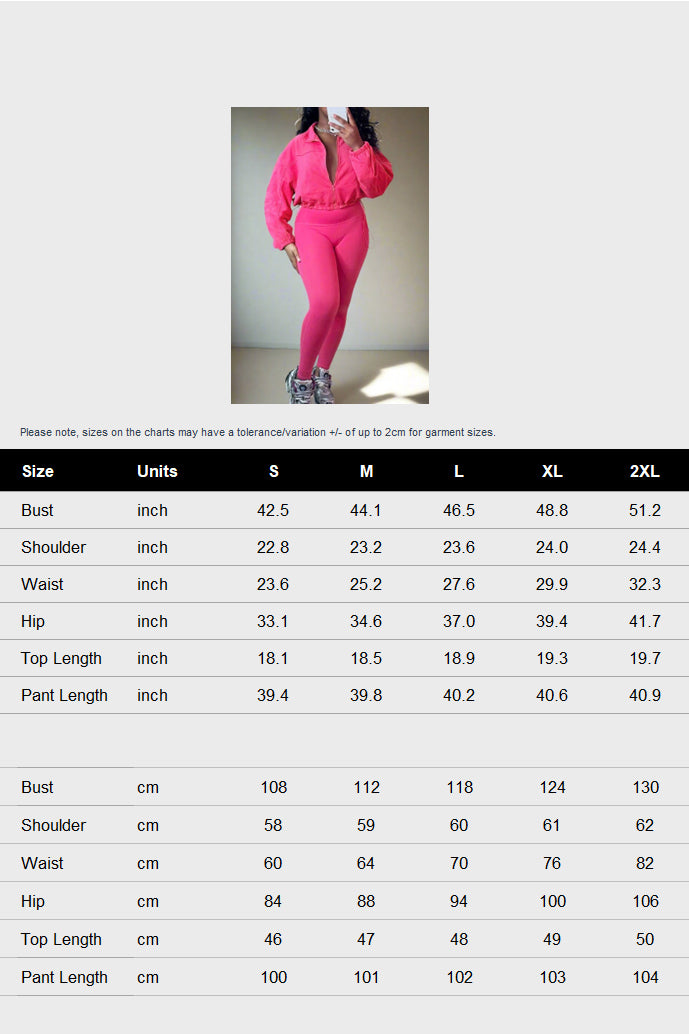 Zip Up Drawstring Pants Sets