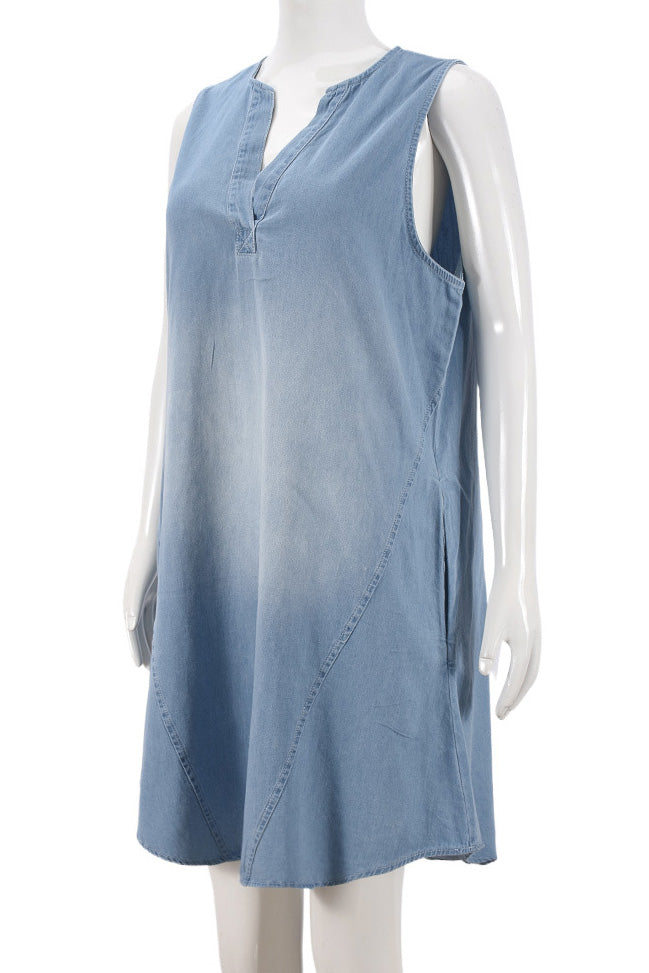 V Neck Sleeveless Denim Dress