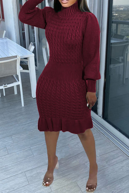 Ruffled Knitted Turtleneck Dresses