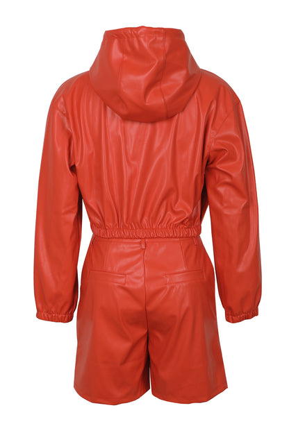 Leather-Look Hooded Jacket & Bermuda Shorts Set