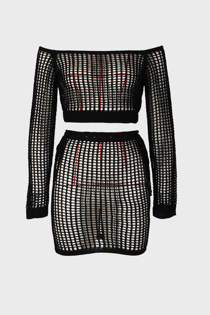 High Stretch Crochet Hollow Slim Skirt Set