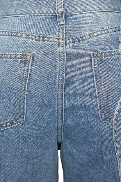 Double Denim Baggy Capri Jeans