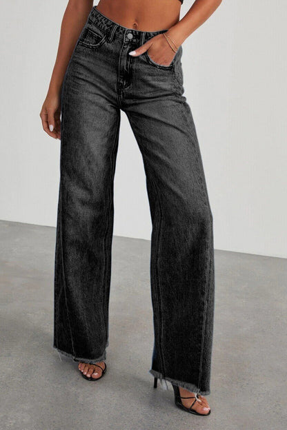 Raw Hem Wide Leg Jeans