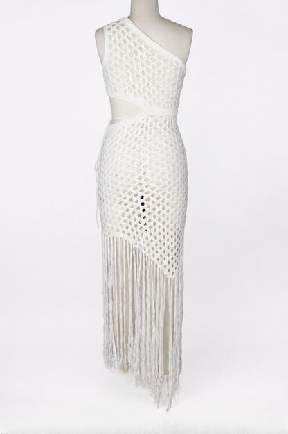 One-Shoulder Crochet Cutout Maxi Dress