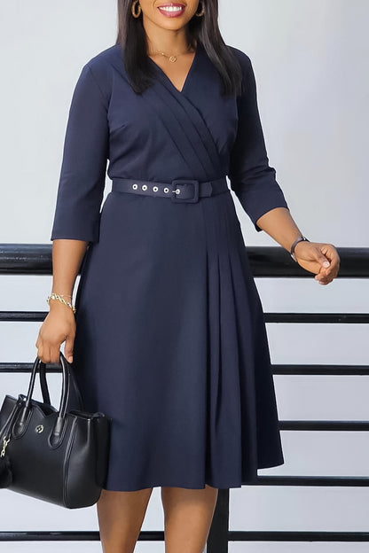 V-Neck Wrinkled Midi Dress