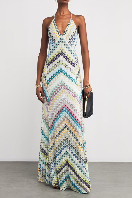 Striped Halter Maxi Dress