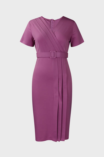V-neck Short Sleeve High Waist Slim Dress