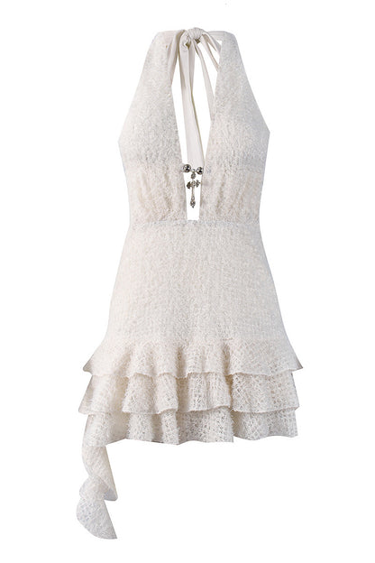 V-Neck Halter Backless Mini Dress