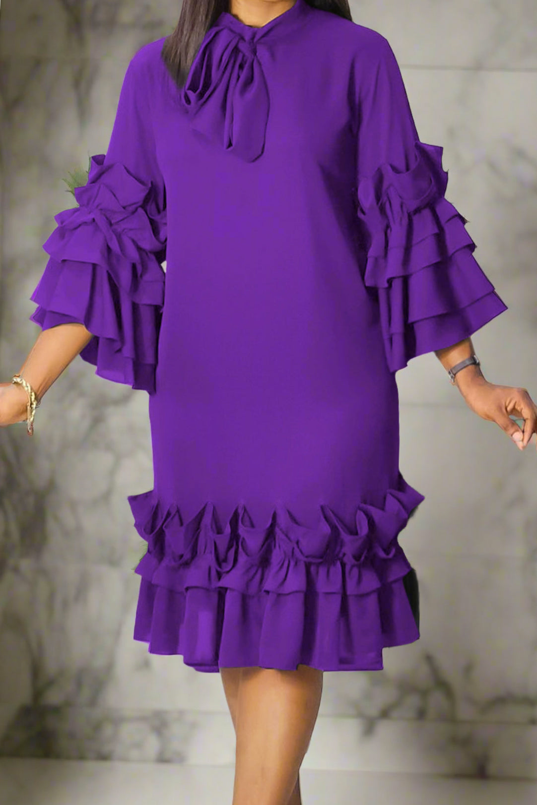 Ruffle Hem Flare Sleeve Maxi Dress