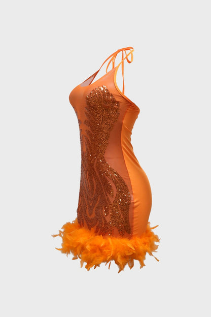 Sheer Cocktail Feather Dress