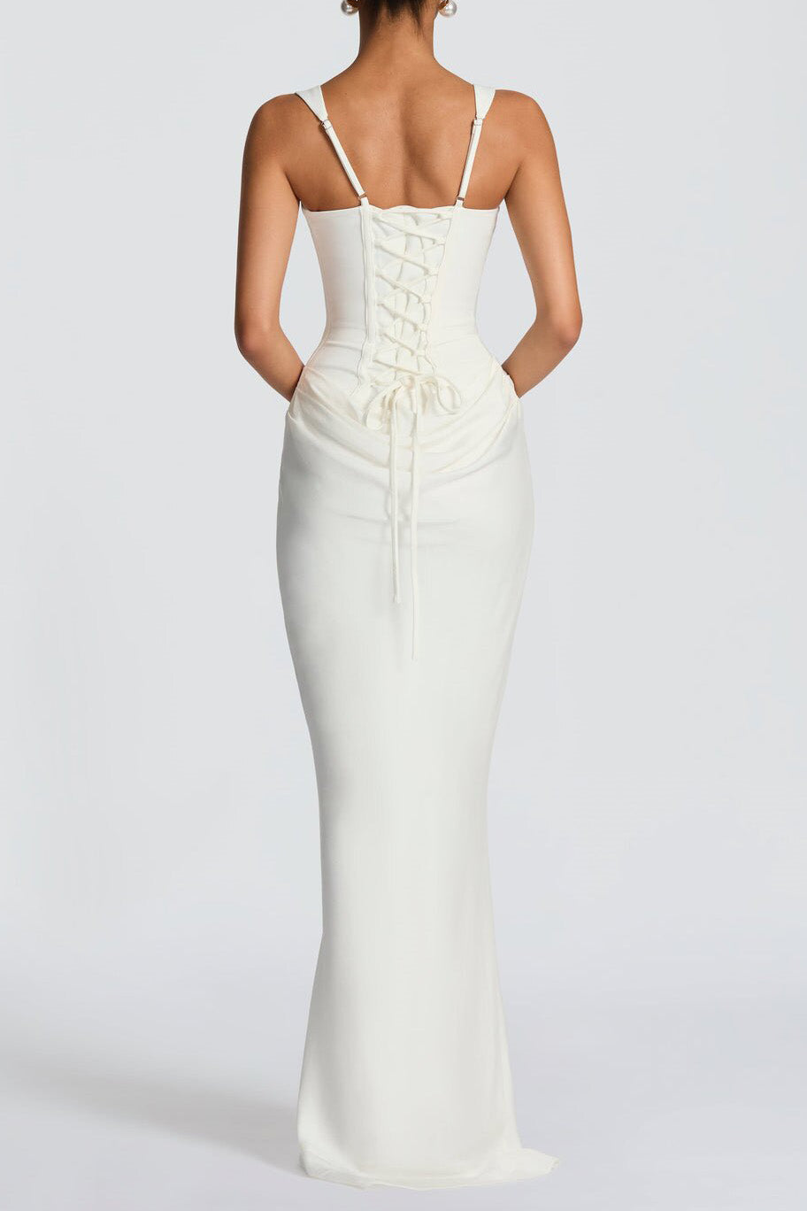 Corset Lace-Up Back Draped Maxi Dress