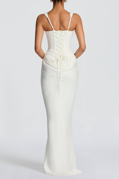Corset Lace-Up Back Draped Maxi Dress