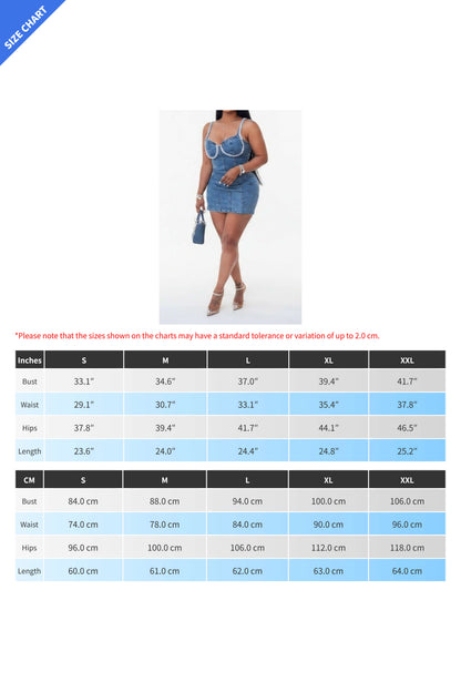 Rhinestone Trim Denim Bustier Mini Dress