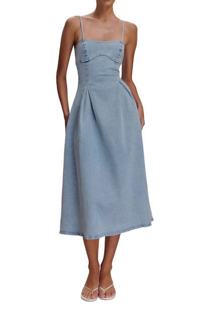 A Line Denim Midi Dress