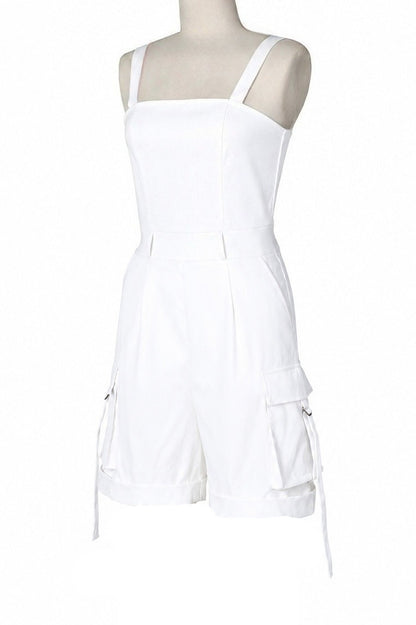 Square Neck Sleeveless Utility Cargo Romper