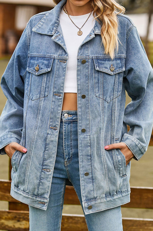 Trendy Women's Button-Up Denim Jacket