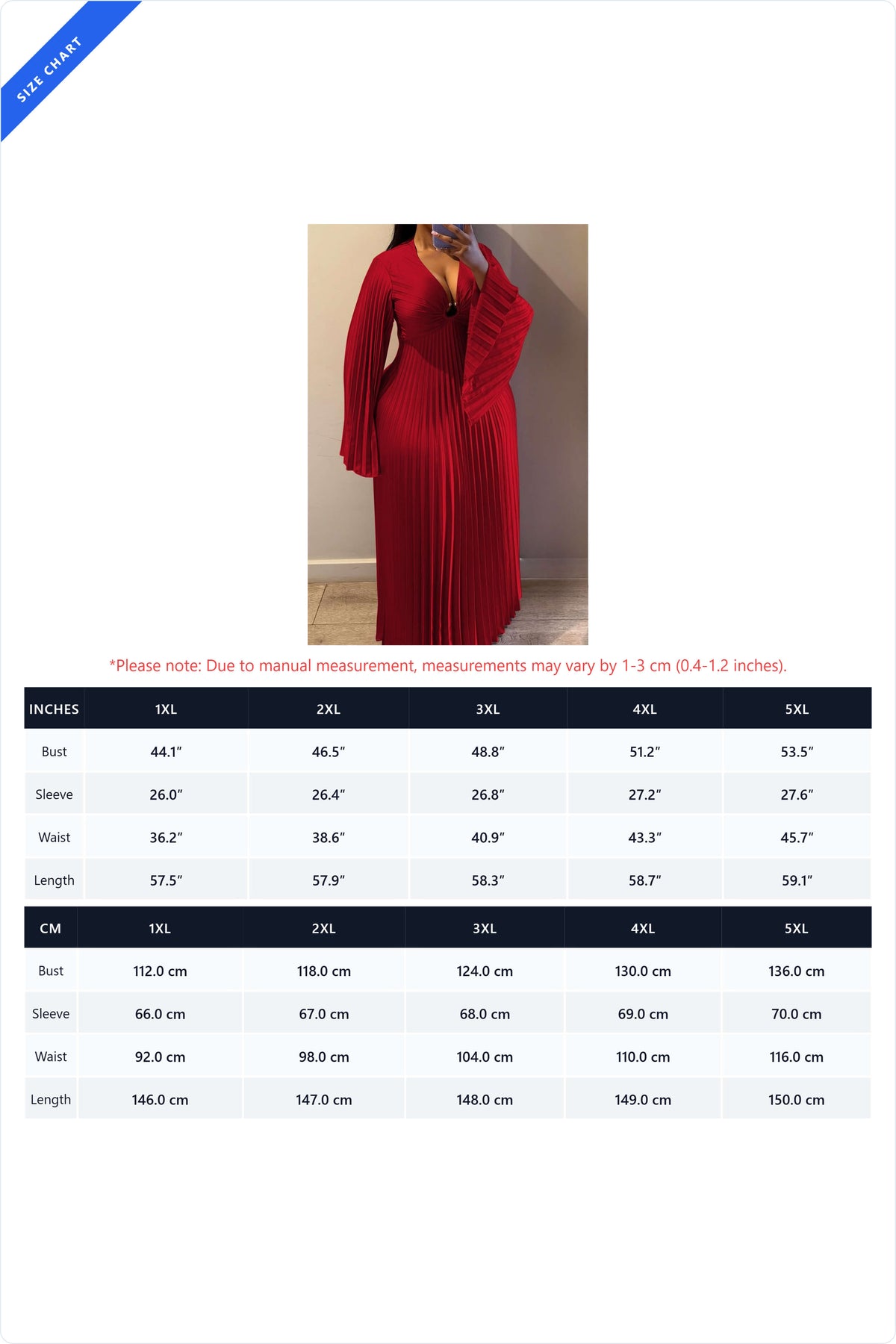 Plus Size V-Neck Pleated Flare Sleeve Maxi Dress