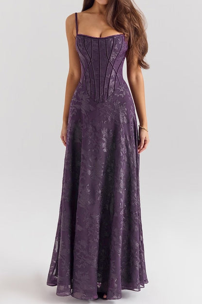Floral Jacquard Corset Maxi Dress
