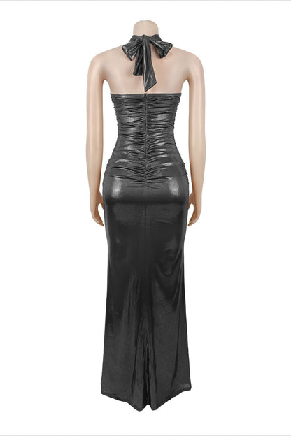 Metallic Hardware Cutout Maxi Dress
