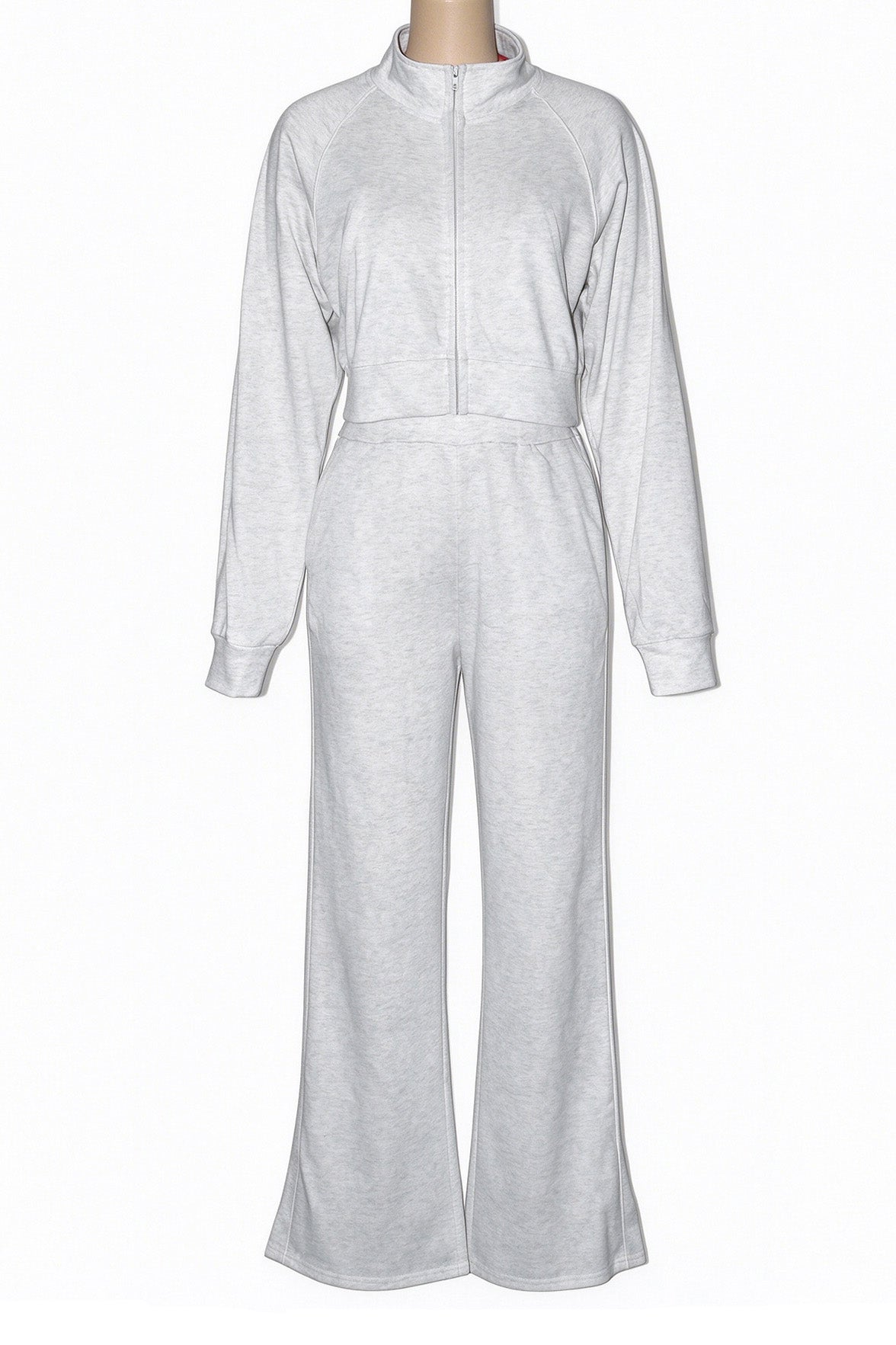 Contrast-Piping Zip Jacket & Flare Pants Set