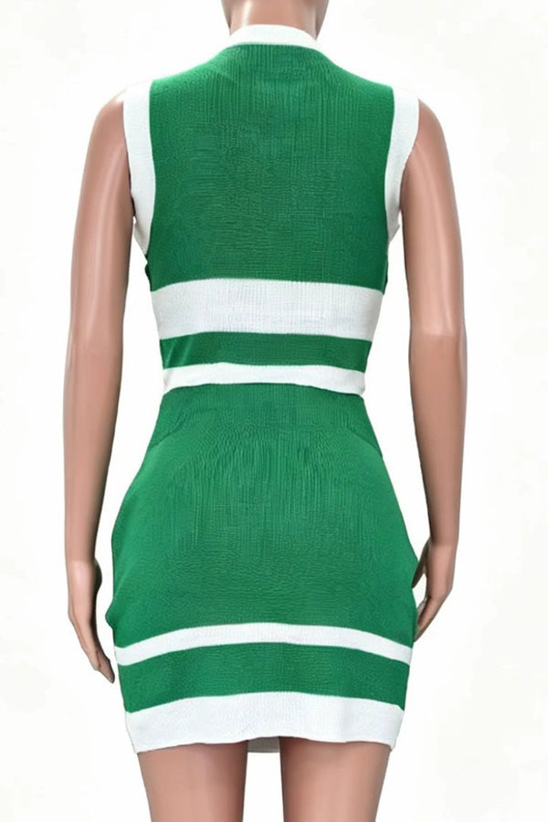 Ribbed Knit Colorblock Crop Top & Mini Skirt Set