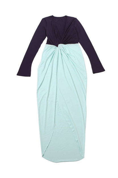 Deep V Neck Long Sleeve Slit Maxi Dress