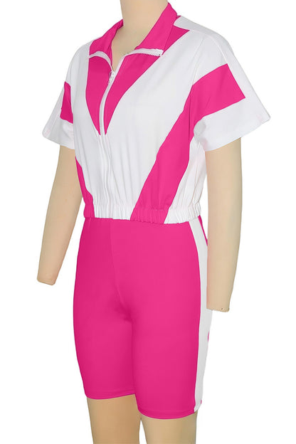 Color-Block Zip Crop Top & Biker Short Set
