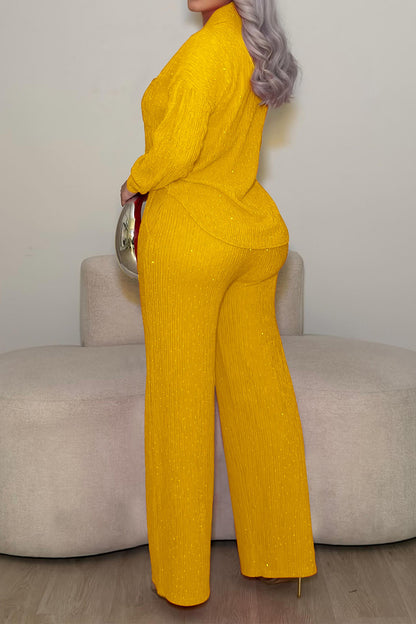 Textured Button-Down Shirt & Pants Set