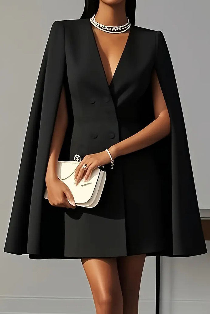 Cape Sleeve V-Neck Blazer Dress