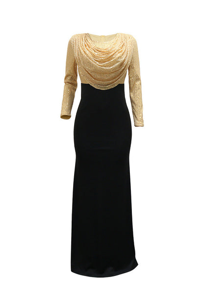 Sequin Cowl Neck Mermaid Maxi Dress